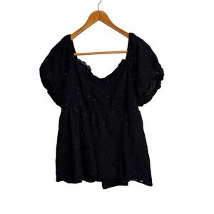 Torrid Womens Blouse 2 Black Babydoll Eyelet Challis  Romantic Puff Sleeve